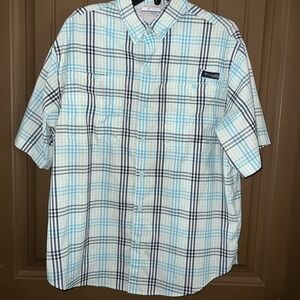 Columbia PFG Super Bahama Mens Large Plaid SS Vented Fishing Shirt